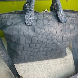 Elegant Blue Croc-Embossed Tote Bag